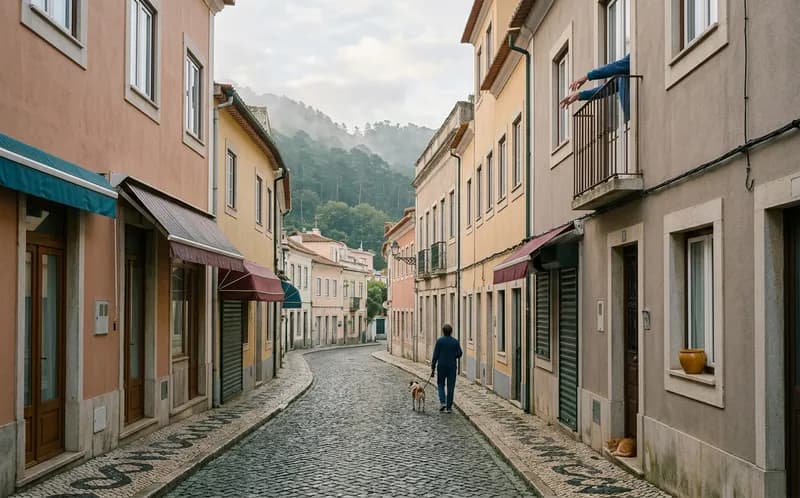 Uma rua tranquila de Sintra com a serra ao fundo (ilustrativa)