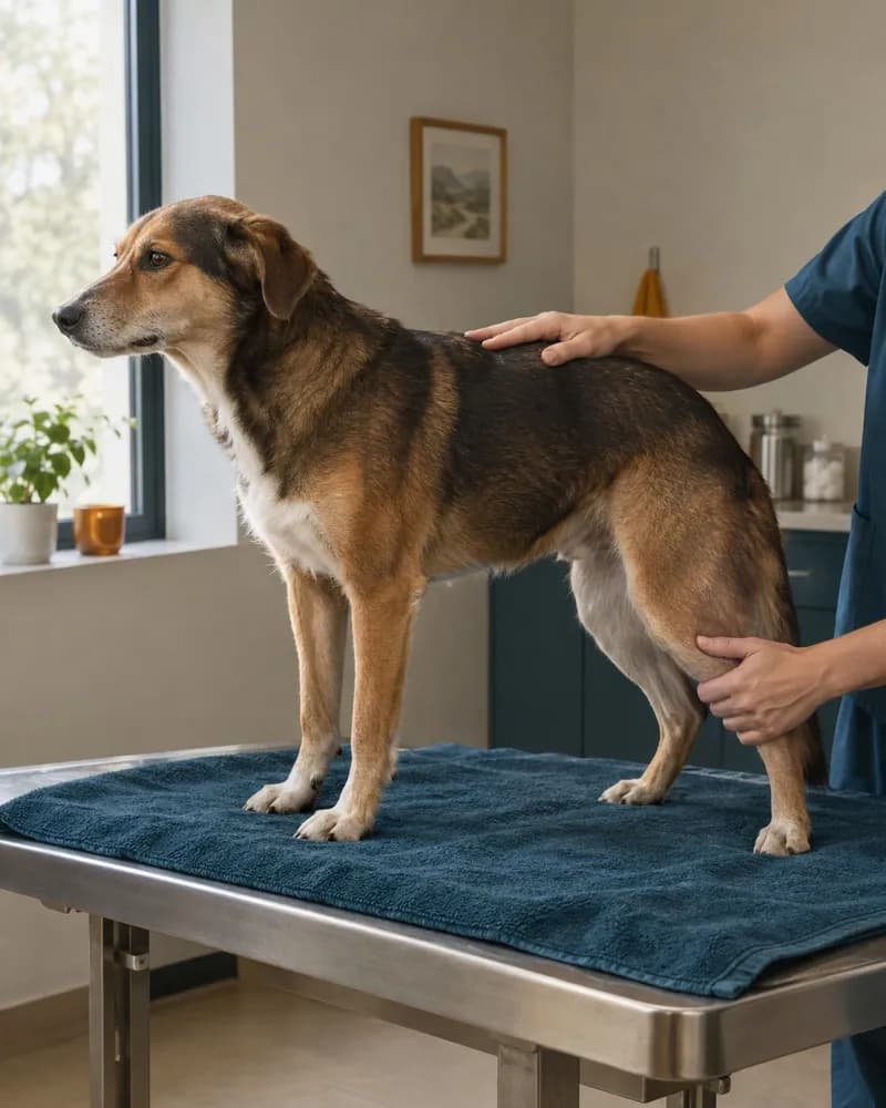 Um cão tranquilo na mesa de consulta (ilustrativa)