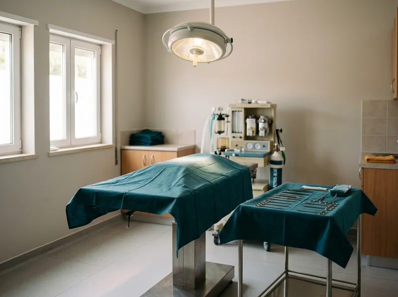 Uma pequena sala de cirurgia preparada (ilustrativa)