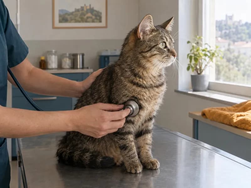 Um veterinário a auscultar um gato (ilustrativa)